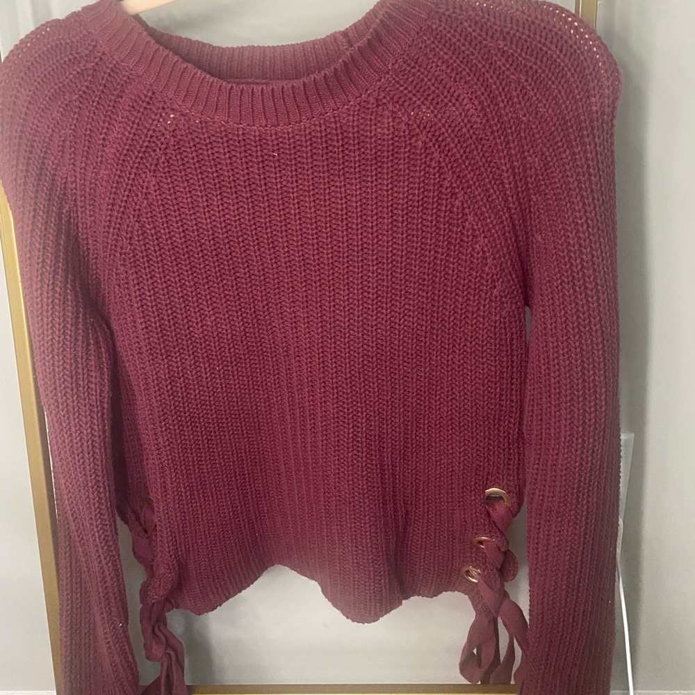 Guess maroon long sleeve sweater with tie design on the sides